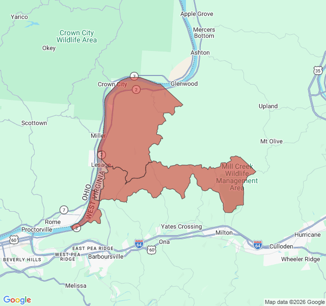 Map of septic coverage in Lesage, WV