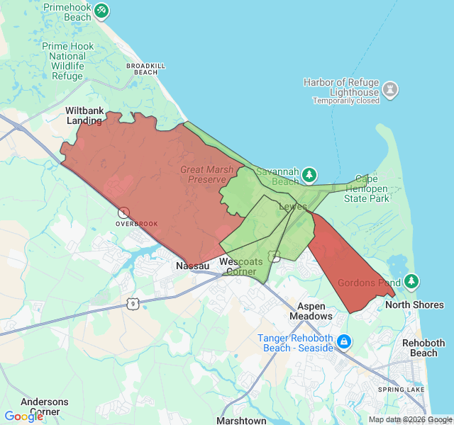 Map of septic coverage in Lewes, DE