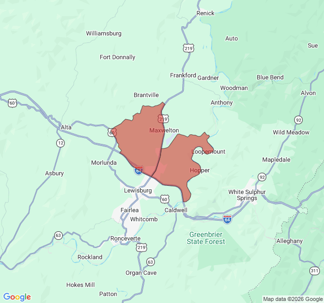 Map of septic coverage in Lewisburg, WV