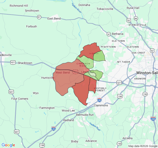 Map of septic coverage in Lewisville, NC