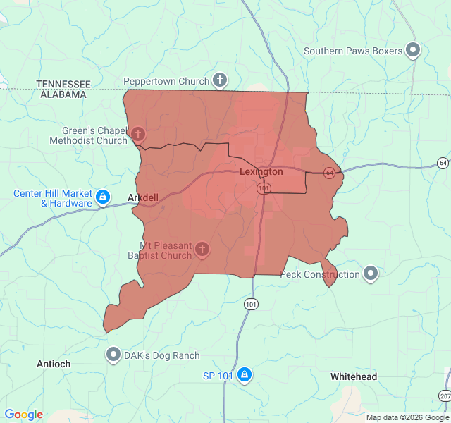 Map of septic coverage in Lexington, AL