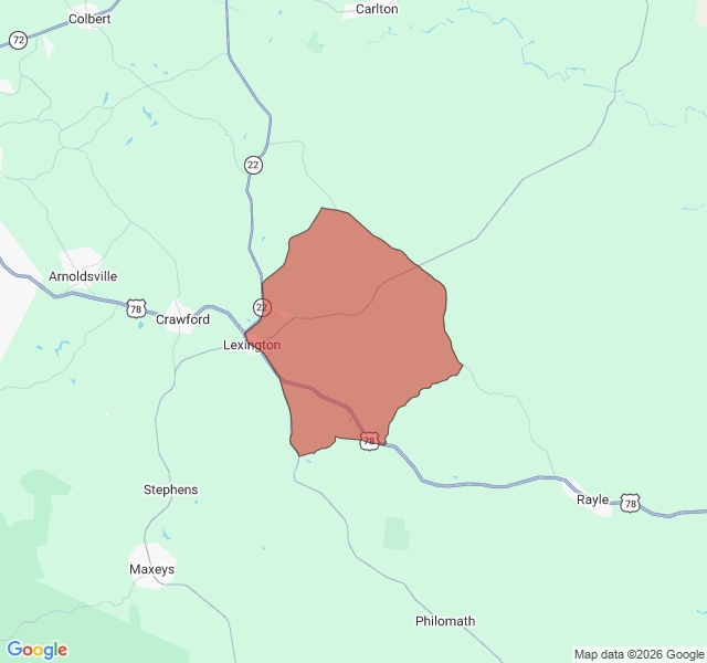 Map of septic coverage in Lexington, GA