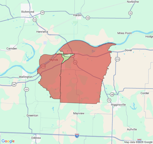 Map of septic coverage in Lexington, MO