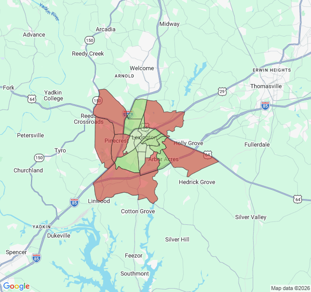 Map of septic coverage in Lexington, NC