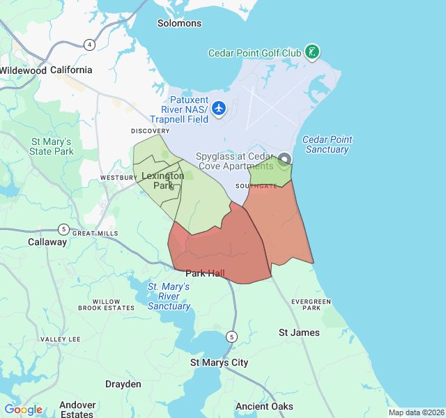 Map of septic coverage in Lexington Park, MD