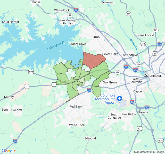 Map of septic coverage in Lexington, SC