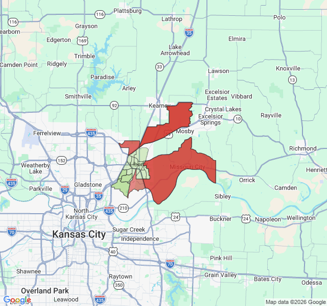 Map of septic coverage in Liberty, MO
