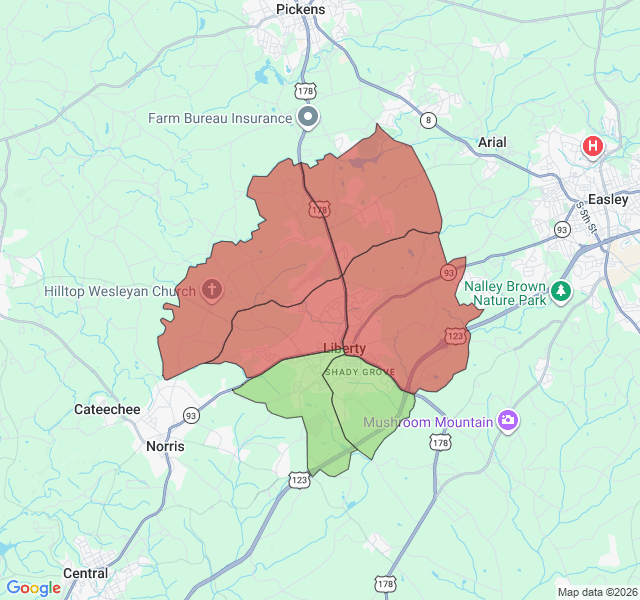 Map of septic coverage in Liberty, SC