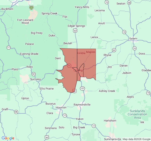 Map of septic coverage in Licking, MO