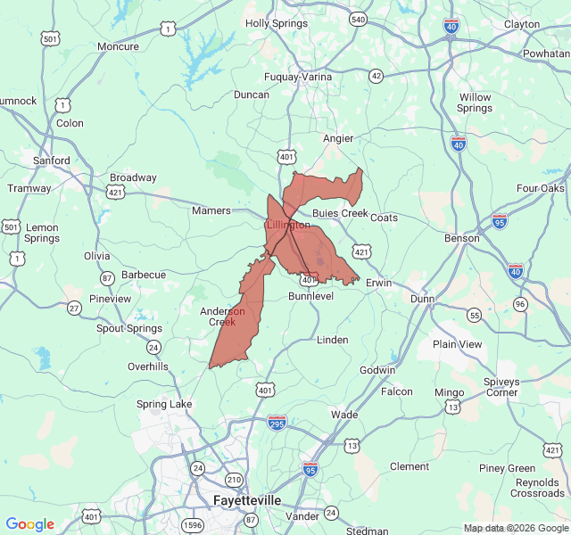 Map of septic coverage in Lillington, NC