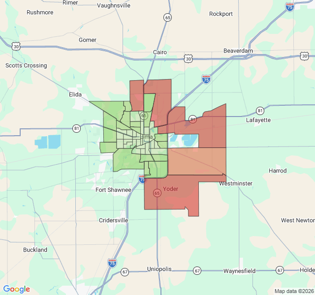Map of septic coverage in Lima, OH