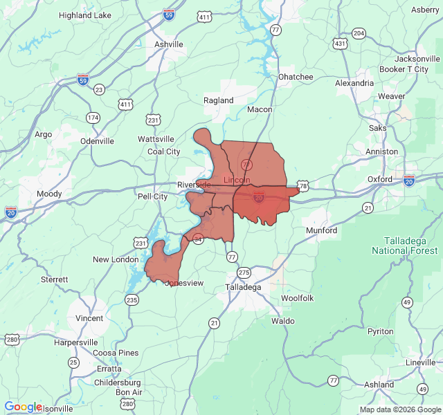 Map of septic coverage in Lincoln, AL