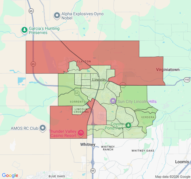 Map of septic coverage in Lincoln, CA