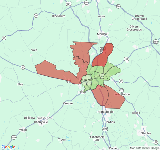 Map of septic coverage in Lincolnton, NC