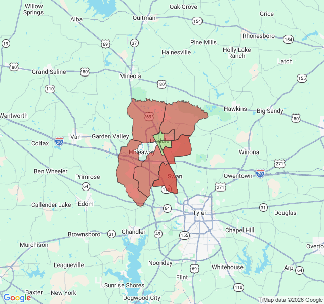 Map of septic coverage in Lindale, TX