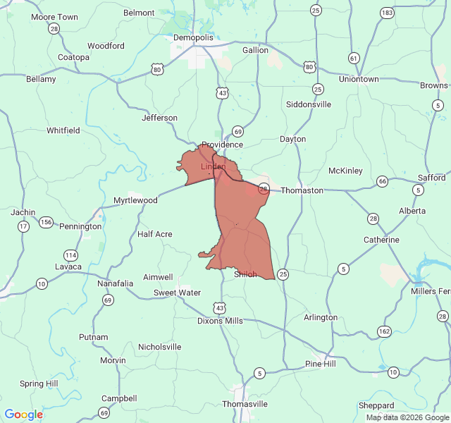 Map of septic coverage in Linden, AL