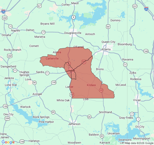 Map of septic coverage in Linden, TX