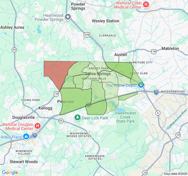 Map of septic coverage in Lithia Springs, GA