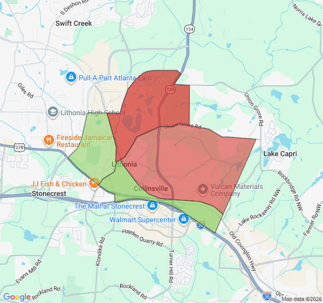 Map of septic coverage in Lithonia, GA