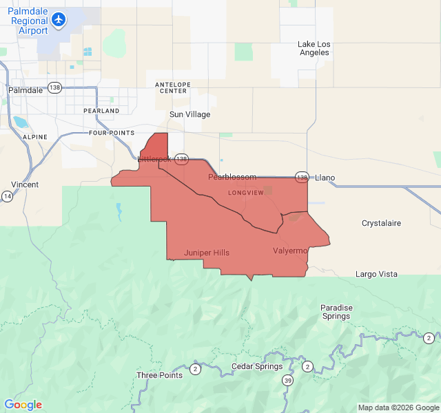 Map of septic coverage in Littlerock, CA