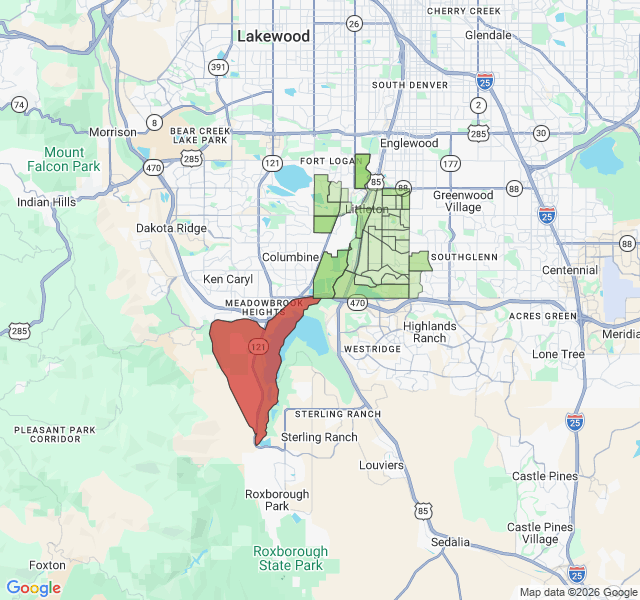 Map of septic coverage in Littleton, CO