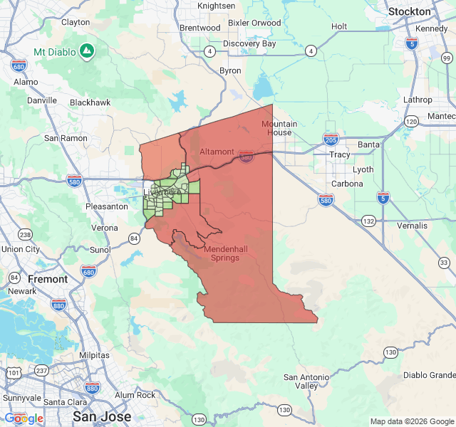 Map of septic coverage in Livermore, CA