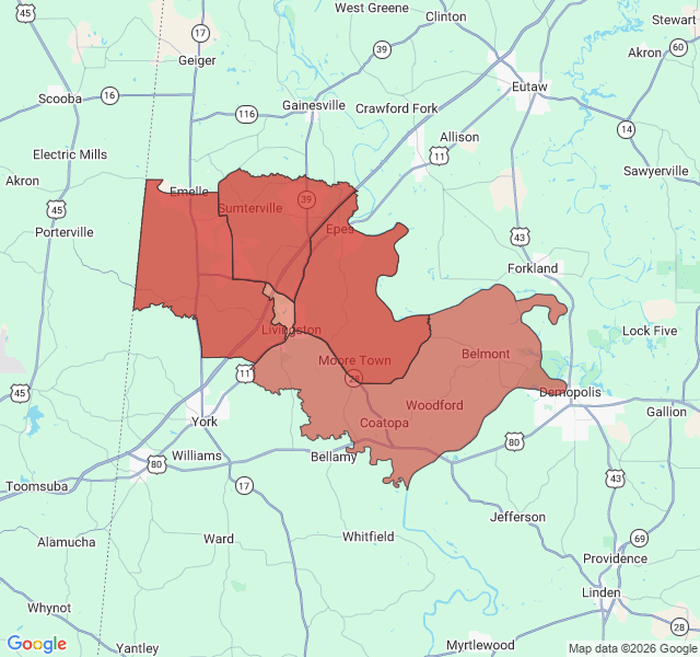 Map of septic coverage in Livingston, AL