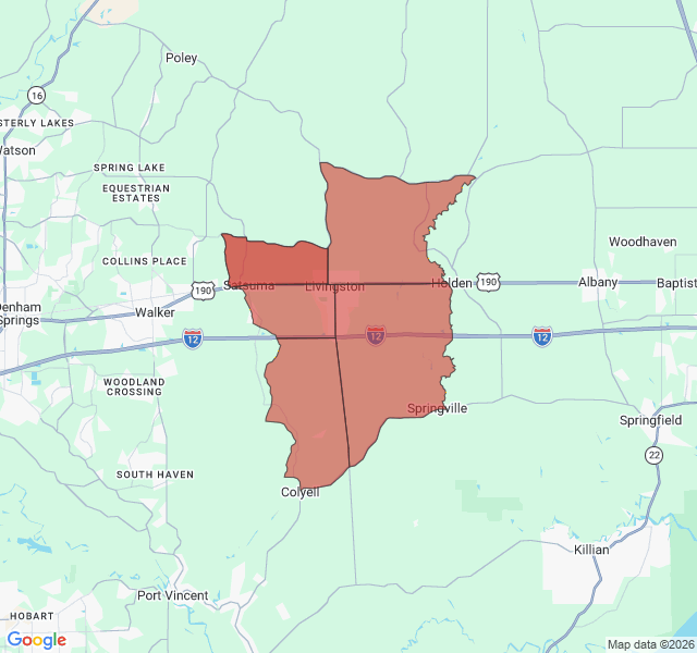 Map of septic coverage in Livingston, LA