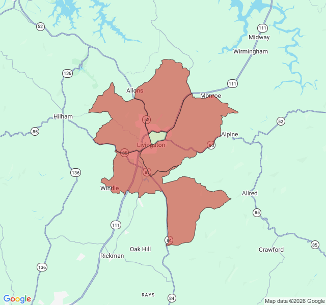 Map of septic coverage in Livingston, TN