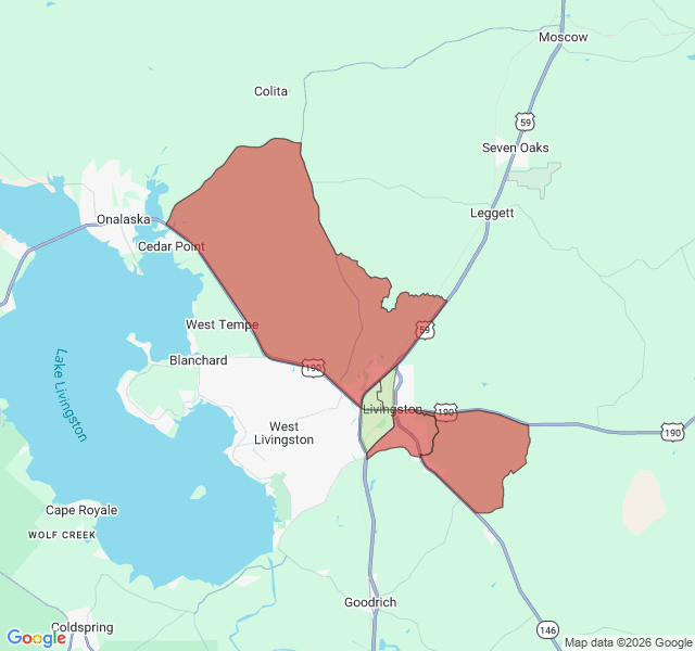 Map of septic coverage in Livingston, TX