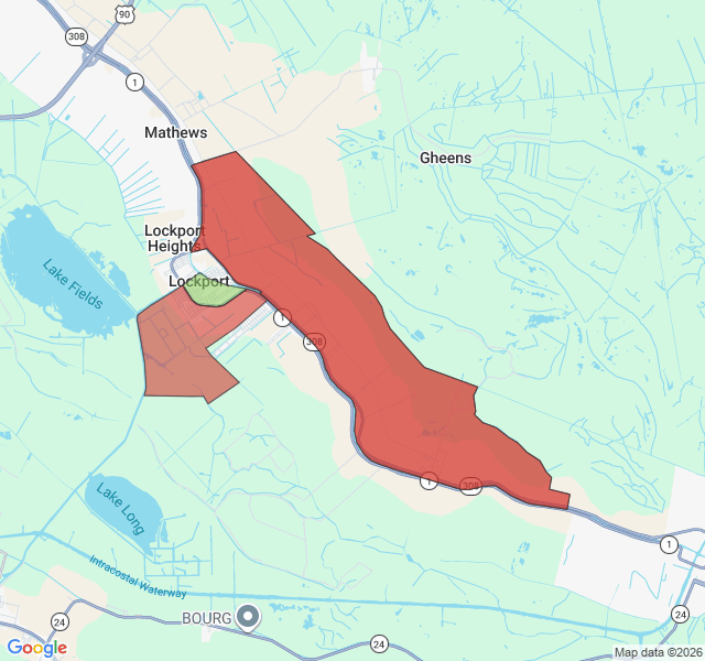 Map of septic coverage in Lockport, LA