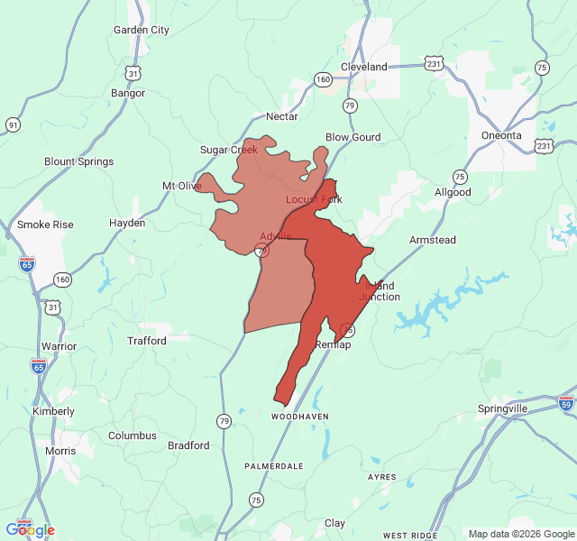 Map of septic coverage in Locust Fork, AL