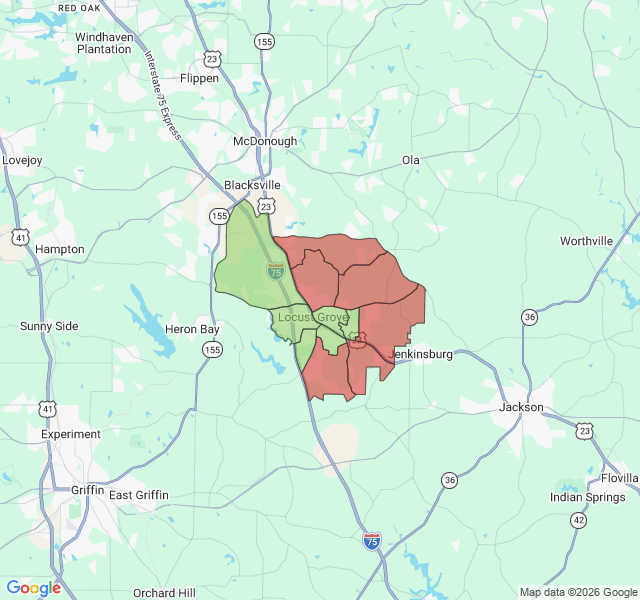 Map of septic coverage in Locust Grove, GA