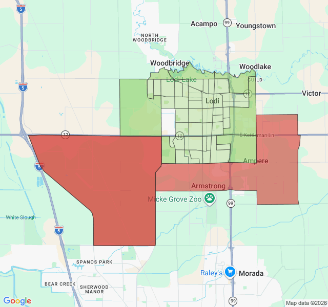 Map of septic coverage in Lodi, CA