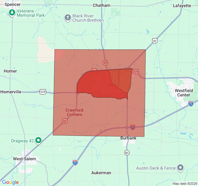 Map of septic coverage in Lodi, OH