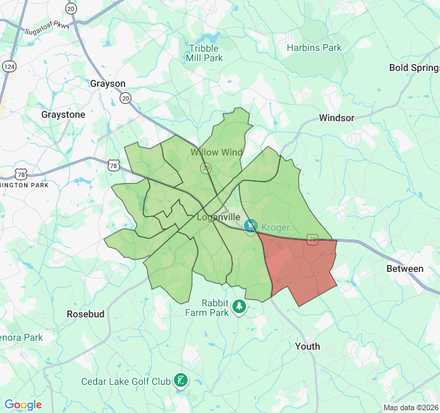 Map of septic coverage in Loganville, GA