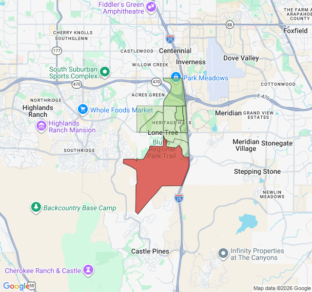 Map of septic coverage in Lone Tree, CO