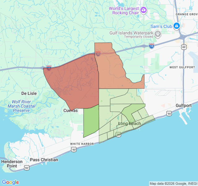 Map of septic coverage in Long Beach, MS
