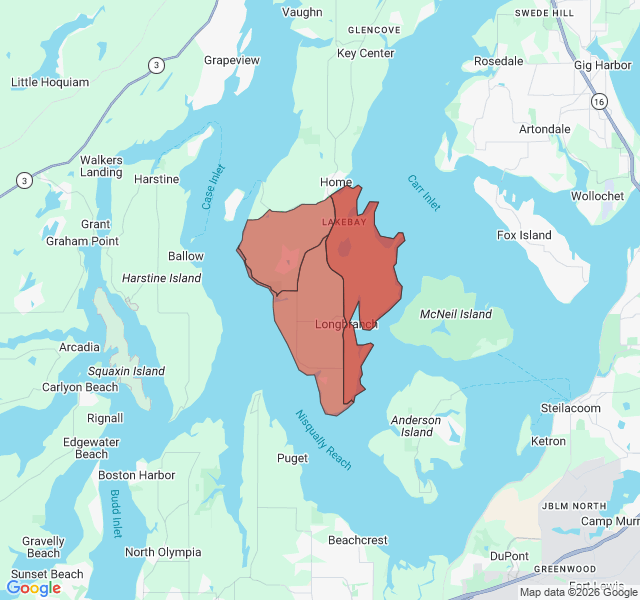 Map of septic coverage in Longbranch, WA