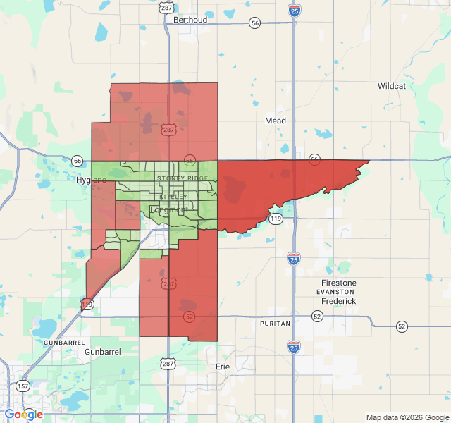 Map of septic coverage in Longmont, CO