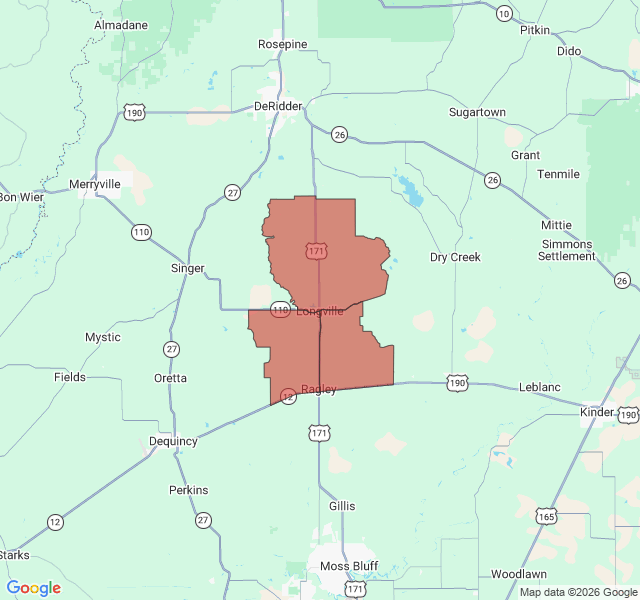 Map of septic coverage in Longville, LA
