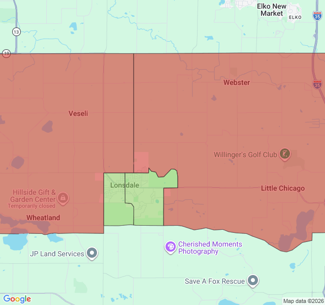 Map of septic coverage in Lonsdale, MN