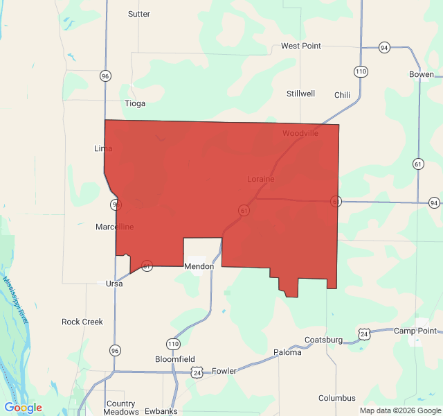 Map of septic coverage in Loraine, IL