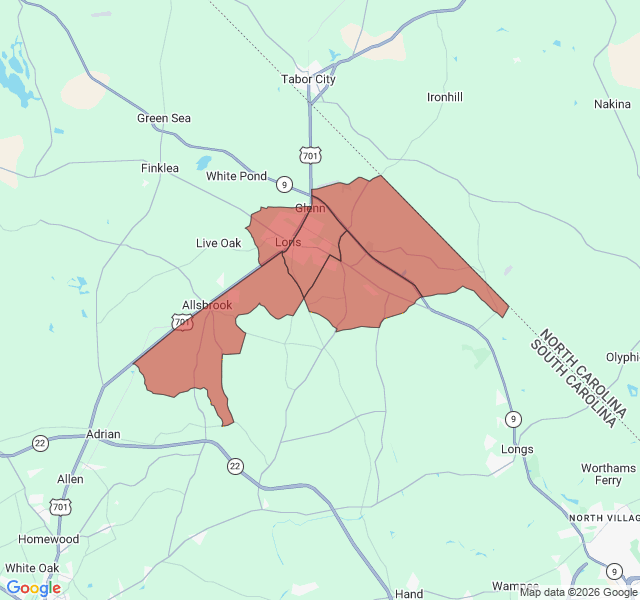 Map of septic coverage in Loris, SC