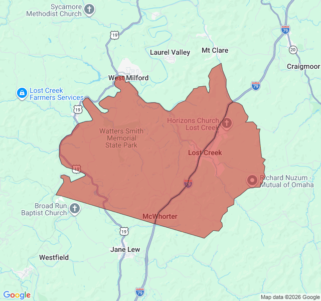 Map of septic coverage in Lost Creek, WV