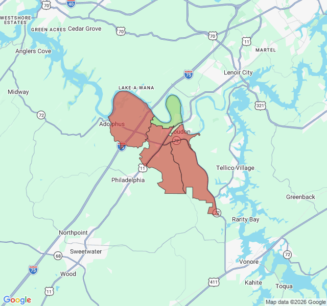 Map of septic coverage in Loudon, TN