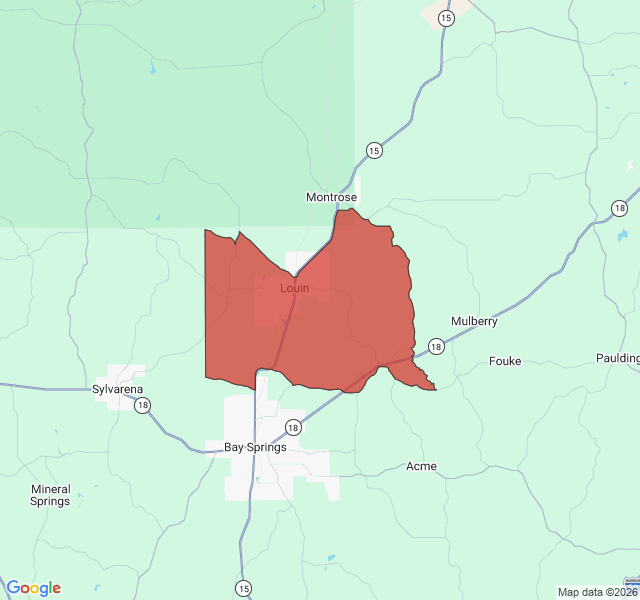 Map of septic coverage in Louin, MS