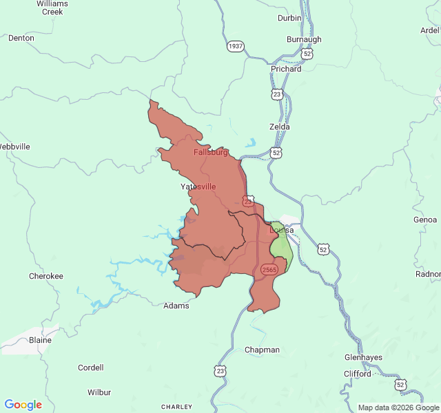 Map of septic coverage in Louisa, KY