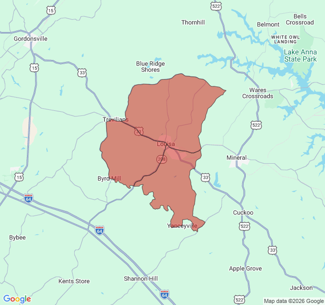 Map of septic coverage in Louisa, VA
