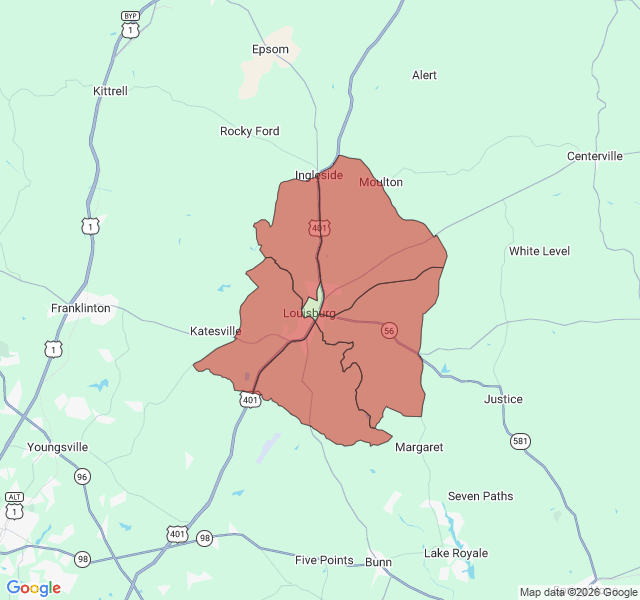 Map of septic coverage in Louisburg, NC